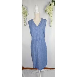 Liz Claiborne Sleeveless Midi Dress XL Blue Chambray Linen Blend Pockets Coastal